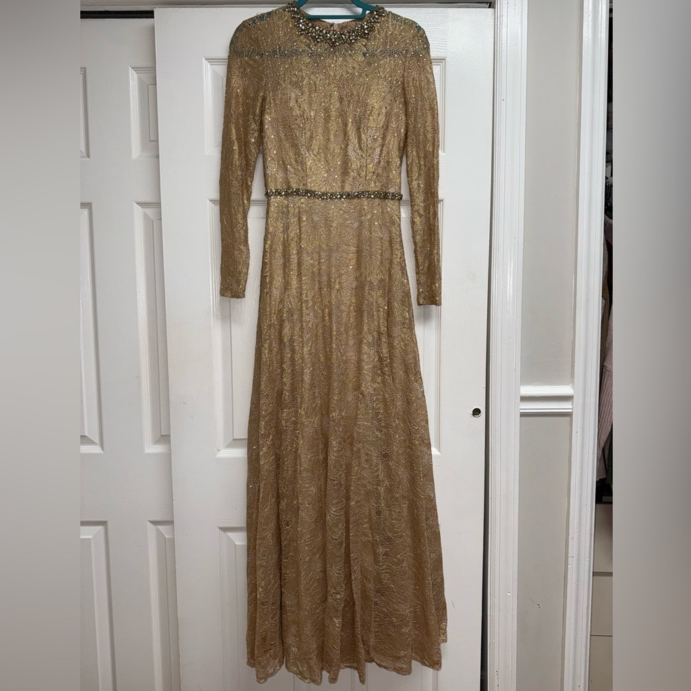 Mac Duggal Gold Long Sleeve Gown